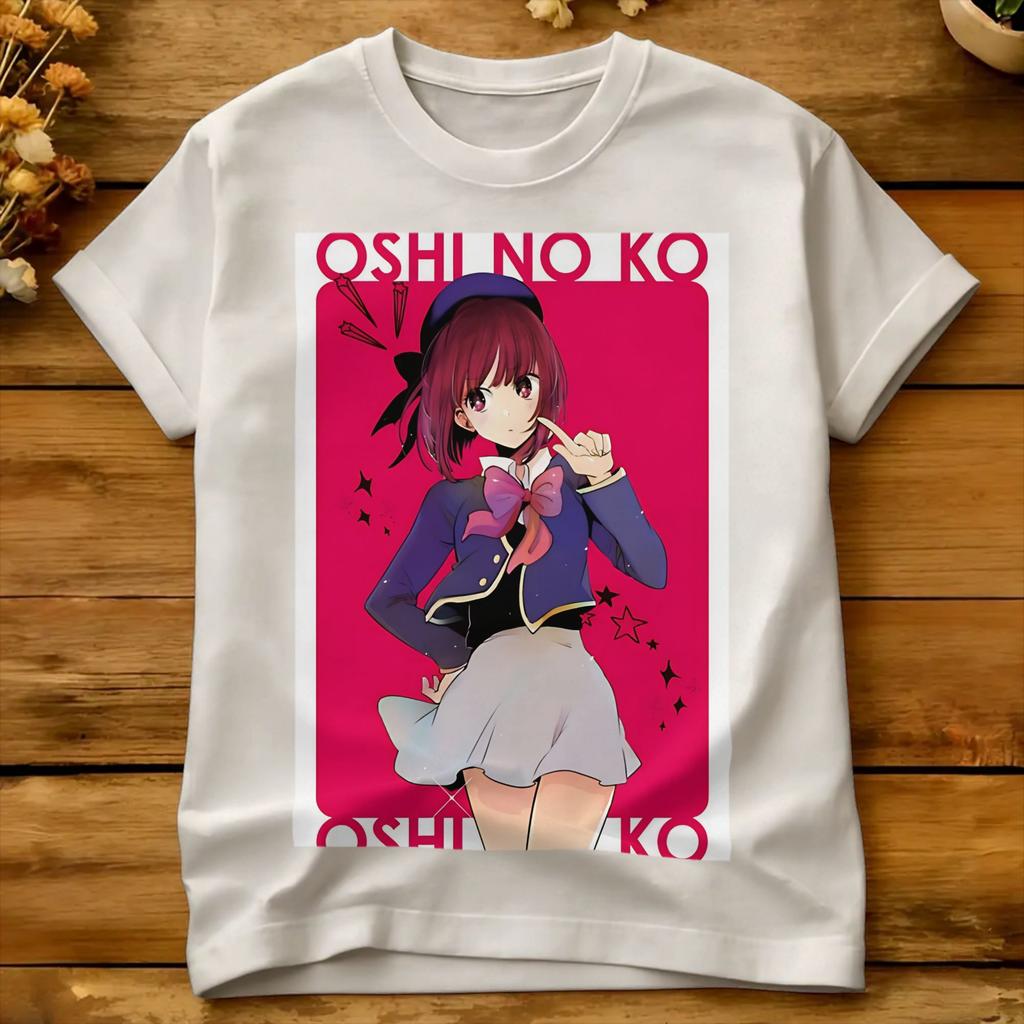 Unisex Red Cute Girl T Shirts Oshinokos 100 Cotton Tees Summer Streetwear Short Sleeves Tshirt O Neck Hippie Casual Tee Shirt