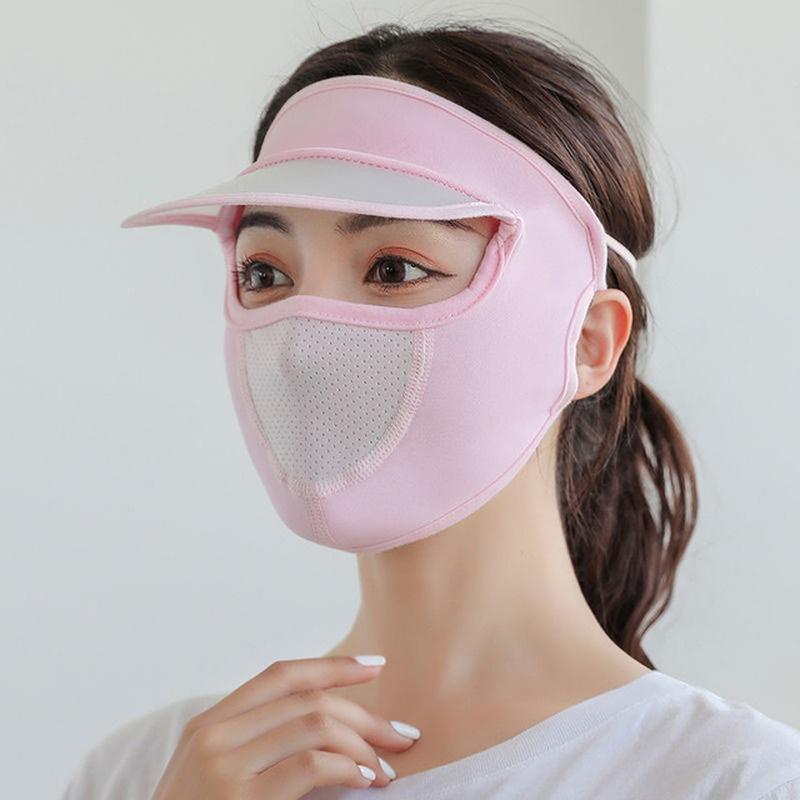 Women Thin Breathable Ice Silk Sunscreen Long Neck Full Face Mask Summer UV Protection Cycling Outdoor Beach Sun Hat