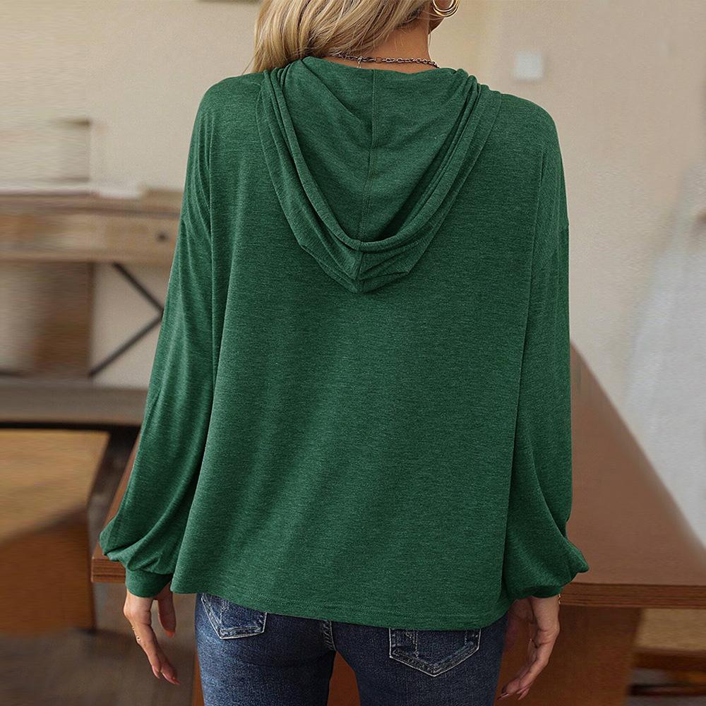 Autumn and winter European and American women's clothing loose casual hooded sweater long-sleeved t-shirt women's temperament top