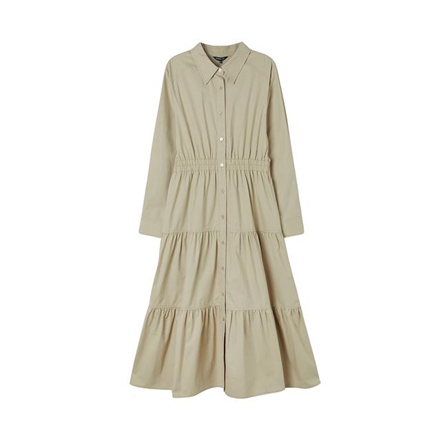 LAP Shirt-Style Long Tiered Dress Aq3Wo866