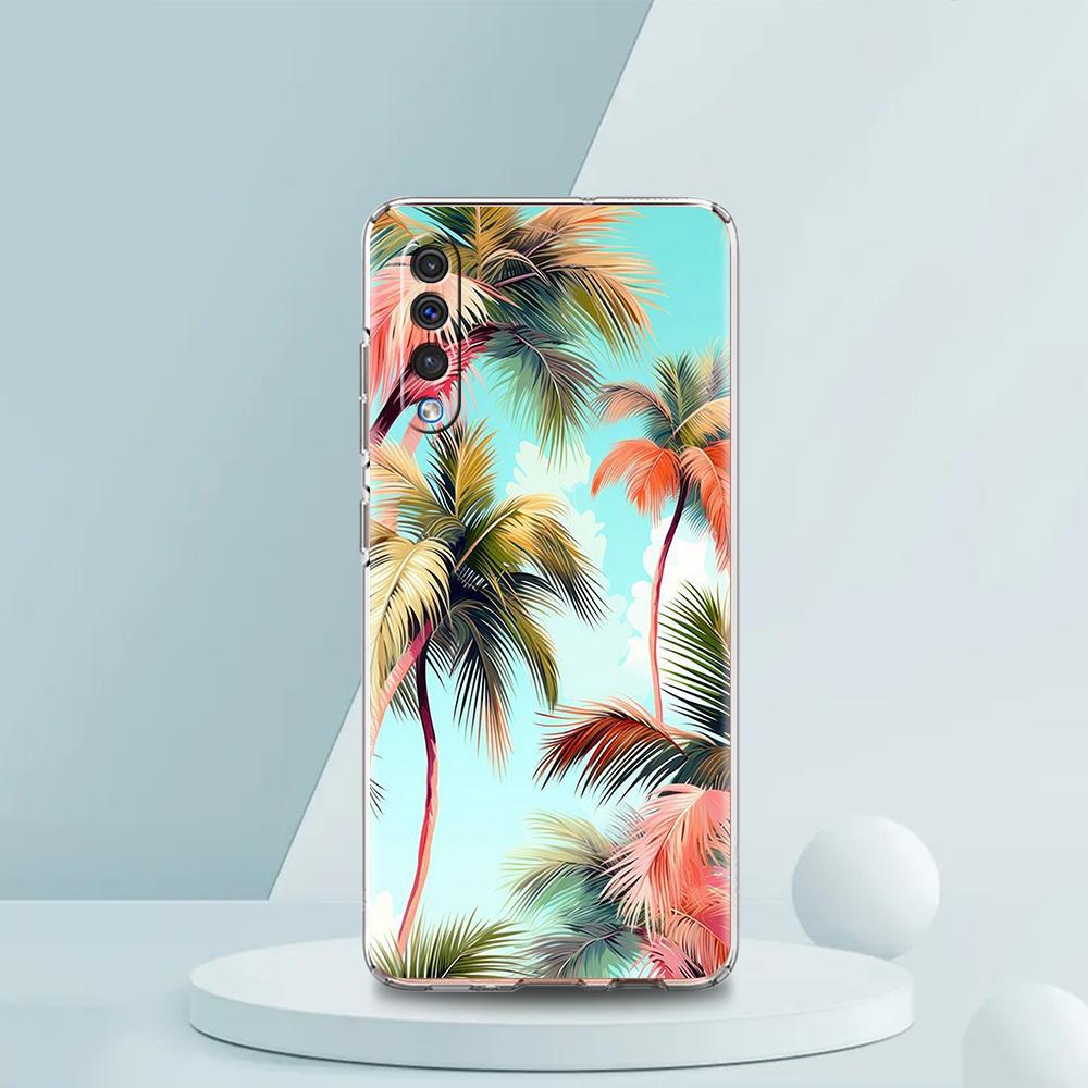Transparent Phone Case for Samsung Galaxy A16 A14 A12 A22 A24 A42 A02 A06 A20 A30 A40 Soft TPU Cover Sunset Coconut Tree Pattern