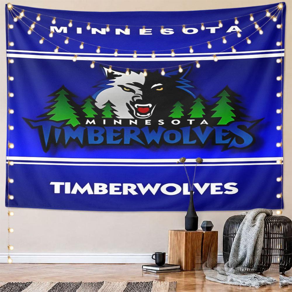 Minnesota Timberwolves Logo Design Pattern Wall Hanging Tapestry Decorative Tapestry Home Decor for Bedroom and Living Room