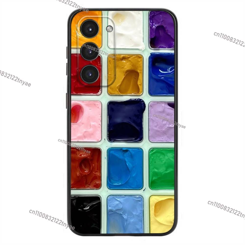 Zestaw Farb Wodnych Paleta Malarska Etui na Telefon Dla Samsung Galaxy A20,21s,22,31,32,52,53,72,73,80,91 Miękki Płynny Silikon Czarna Osłona