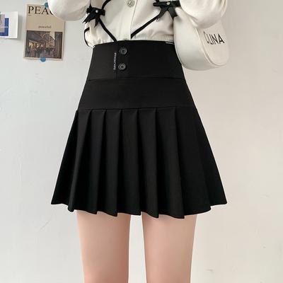 Faltenrock mit Buchstabendruck Y2K Harajuku Knopf Elastischer A-Linien-Minirock mit hoher Taille Koreanische Modeschule Kawaii Damenrock