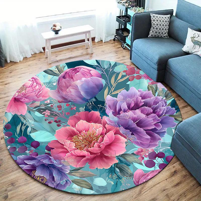 Retro-style Flowers Round Area Rug,Carpet Rug for Living Room Bedroom Sofa Playroom Decor,Non-slip Floor Mat