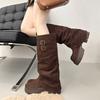 Mode Gürtelschnalle Quadratische Absätze Frau Ritter Hohe Stiefel Streetstyle Partykleid Lange Stiefeletten Herbst Winter Damenschuhe