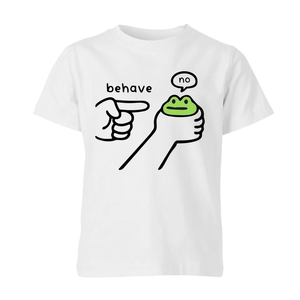 Behave No Funny Dishonest Frog Unisex Kids T shirt Cartoon Meme Quote Gift Tee 6 M