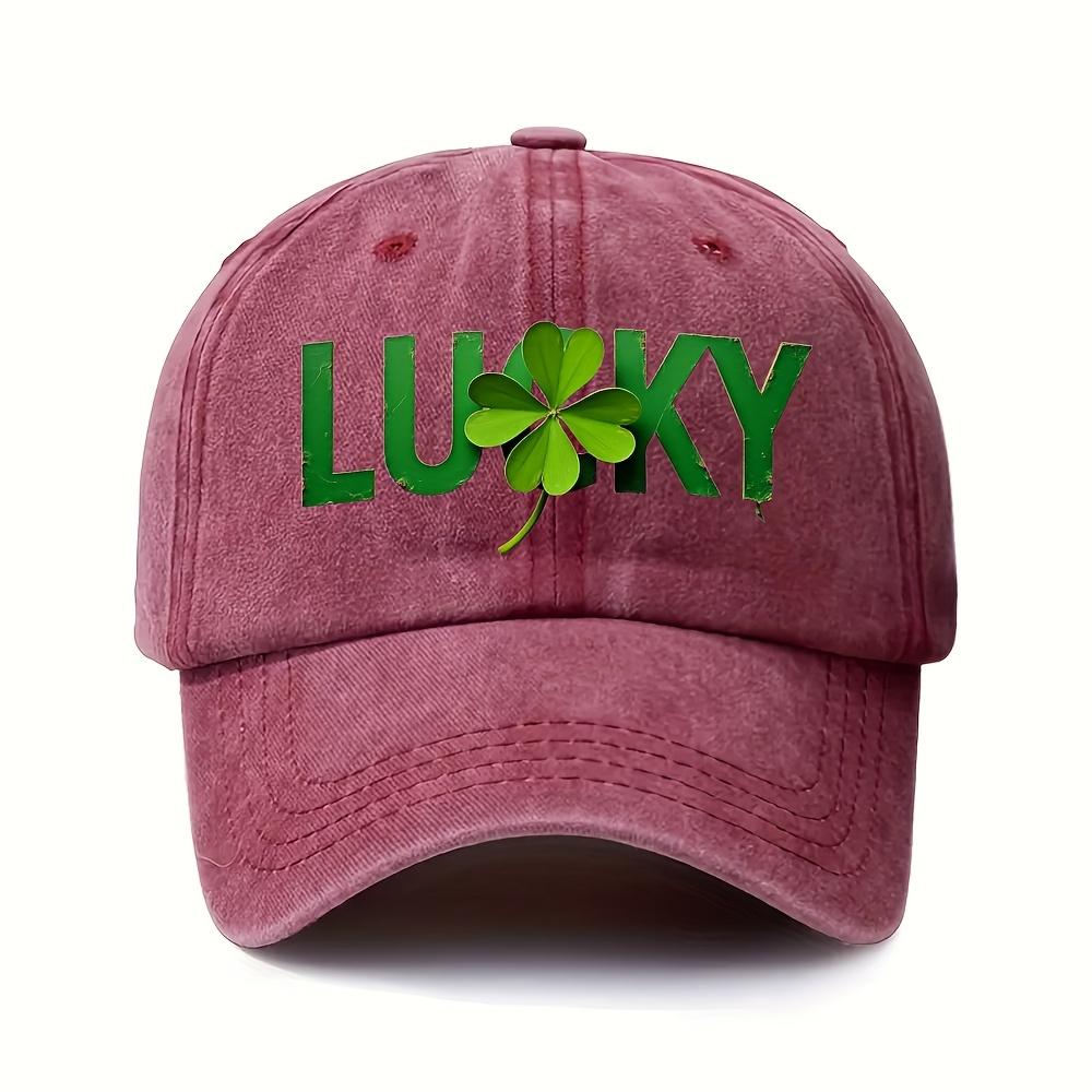 Lucky Clover Baseball Cap Adjustable Polyester Distressed Print Casual Outdoor Golf Hat for St Patricks Day