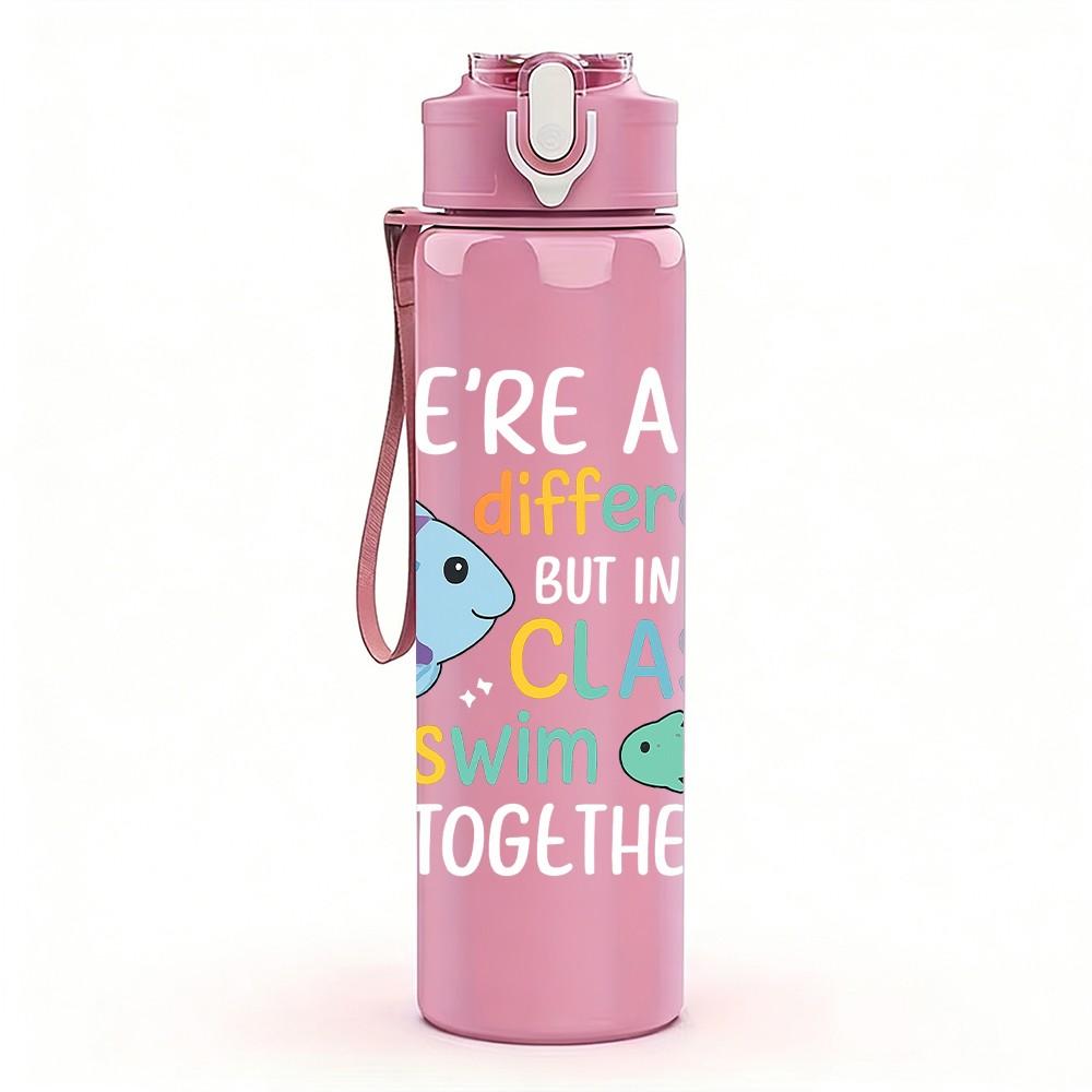 1PC Different Class Fish Cartoon 750ml Color Plastic Sports Water Bottle Leakproof Flip Straw Lid Suitable for Sports Office Home Use