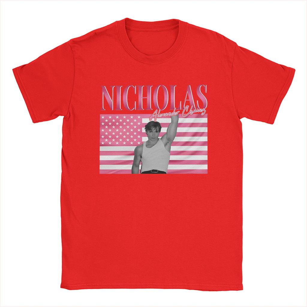 Men's T-Shirt Nicholas Alexander Chavez Actor Vintage 100% Cotton Tee Shirt Short Sleeve Pink USA Flag T Shirt O Neck merch New