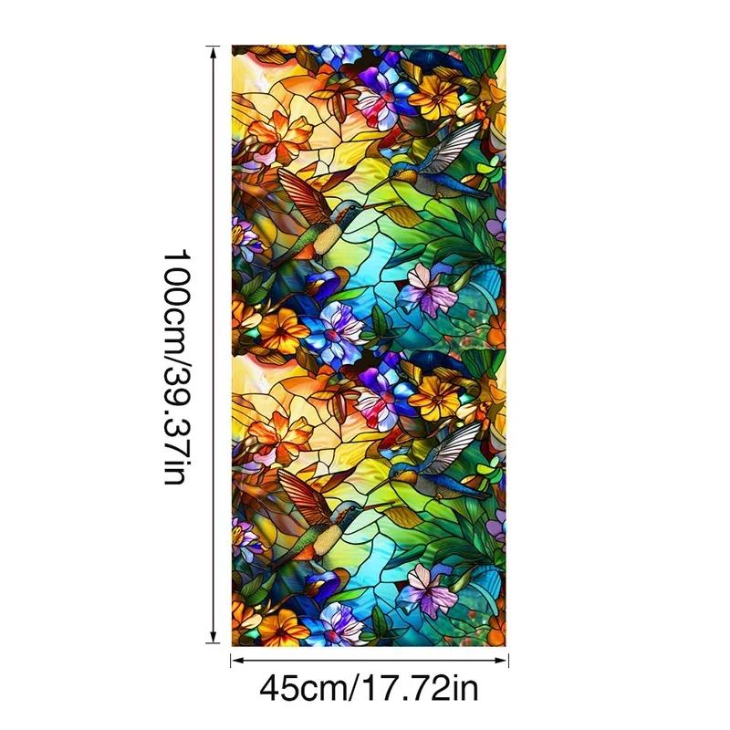 45x100cm Colorful Flower Stained Glass Film Static Cling PVC Privacy Window Film Home Living Room Office Art Decor