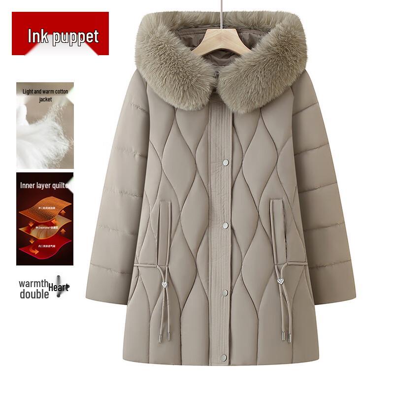 Mooou Palton de iarnă matlasat cu glugă de lungime medie pentru femei în vârstă