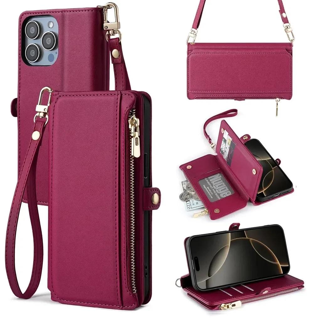 

Long Strap Crossbody Leather Case For Google Pixel 10 Pro XL Pixel 9 Pro 9A 8 8A 7 7A 6 6A Zipper Wallet Card Stand Phone Cover Google Pixel 6