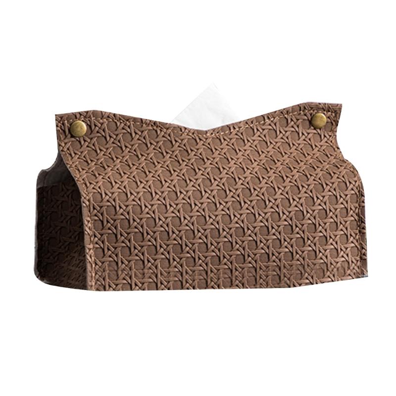PU Leather Tissue Holder Rectangular Rattan-Tissue Box Cover Facial-Tissue-Case Paper Dispenser for Drop