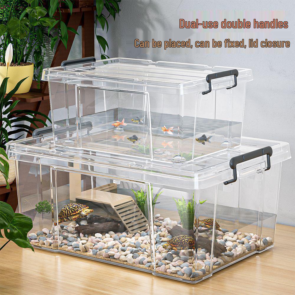 Large Transparent Turtle & Fish Tank with Lid - Rectangular Terrarium and Storage Box