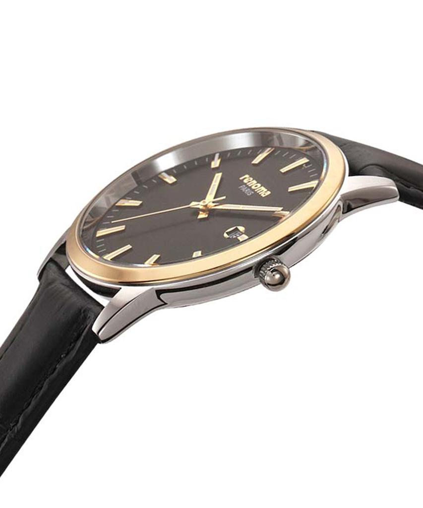 Lenomasigye Bar Index Gold Black Men'S Leather Watch Re5505M Gdbk