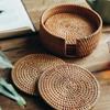 20cm Circular Hollow Rattan Woven Coaster Household Kitchen Table Tea Tray Heat-Resistant Clay Pot Mat -1pcs