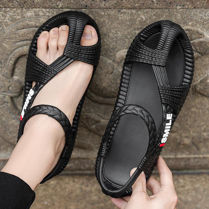 Herren 2024 Sandalen Weiche und bequeme rutschfeste Herrenschuhe gewebte Strandsandalen Sommer lässig zum Gehen leichte flache Schuhe
