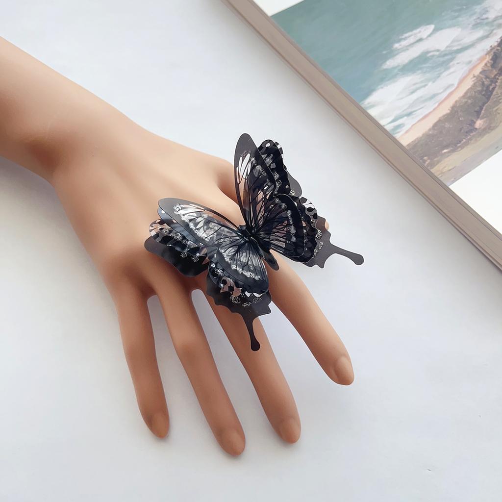 1 Large Black Butterfly Ring Female Dark Department Gothic Style Exaggerated Personality Fashion Accessories Ring Can Be Adjuste