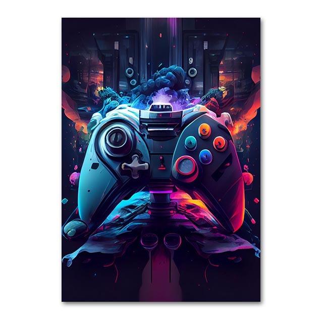 Game Art Canvas Printmaking Punk Explosion Controller Poster Game Controller Arcade Game Wall Art Esports