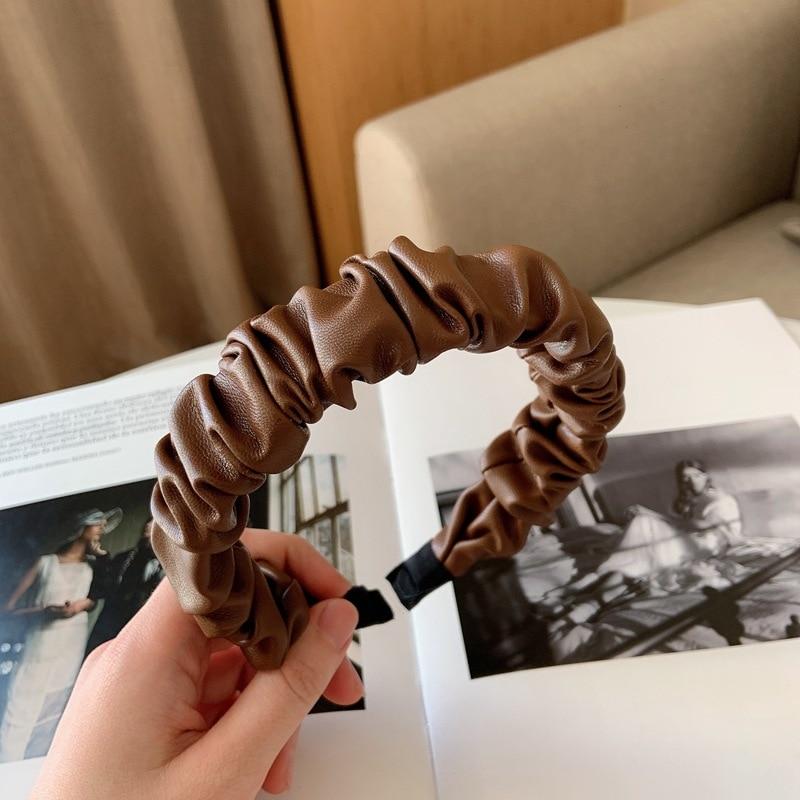

Винтажная плиссированная повязка на голову из искусственной кожи для женщин, ленты для волос в стиле ретро, ​​женские эластичные аксессуары для волос, головной убор