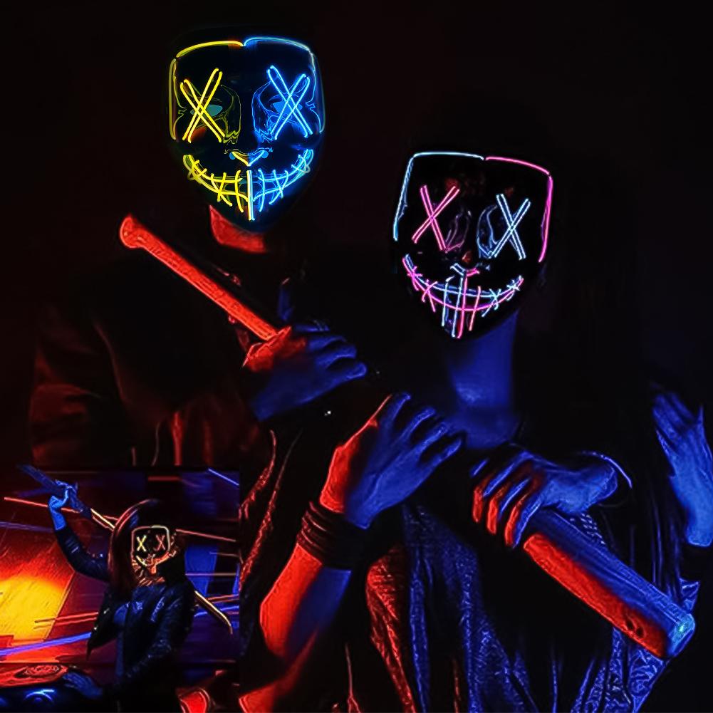 LED Halloween Glowing Mask Led Mask Party Masque Masquerade Masks Neon Maske Light Glow In The Dark Horror Props Party Costume
