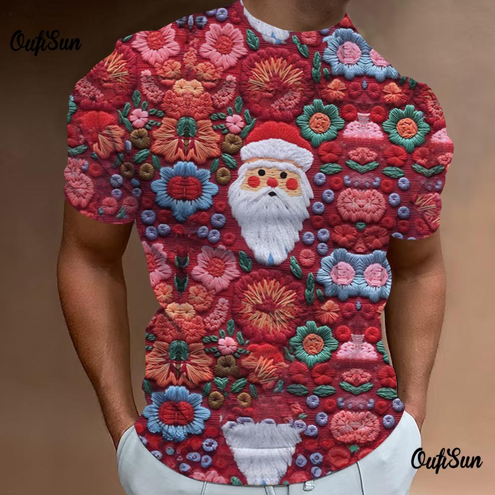 Świąteczny T-shirt z Nadrukiem Dla Mężczyzn Luźne Oversize T-shirty Codzienne Casual Krótki Rękaw Streetowe Koszulki Bluza