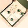 Emerald Flower Jewelry Set: Necklace, Earrings, and Ring In Stock