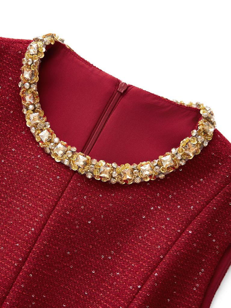 High-End Diamond Sequin Tweed A-line Vest Dress In Little Coco Style