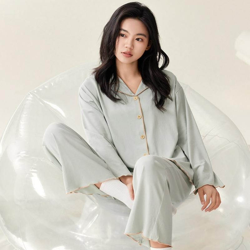 Spring and Autumn Modal Pajamas Women's Autumn Long-sleeved Cardigan Lapel Loose Ladies Home Service Suit Thin Section