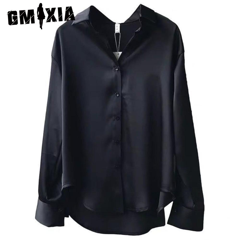 GMXIA Dámská móda Ležérní jednobarevný potisk Halenky a košile POLO s dlouhým rukávem