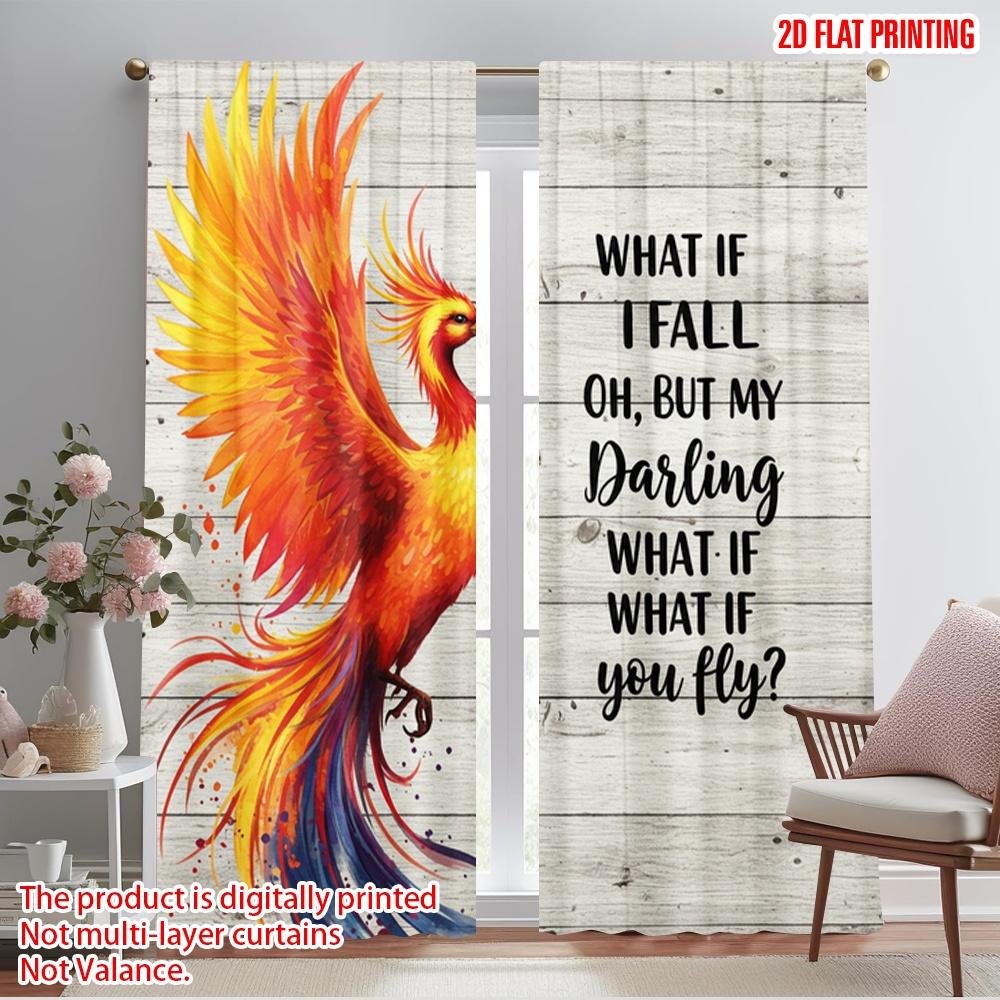 

2pcs 2D flat printing Curtains Phoenix Fly 100% Polyester Without Electricity All Season Party & Holiday Decor Use for Bedroom 52.50×116.00 CM 2pcs