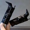 Fashion 2025 New Metal Belt Buckle Thin Heel Single Boots Women's Fashion Pointed Toe Side Zipper Anti-Slip Wear Resistant Tall Boots