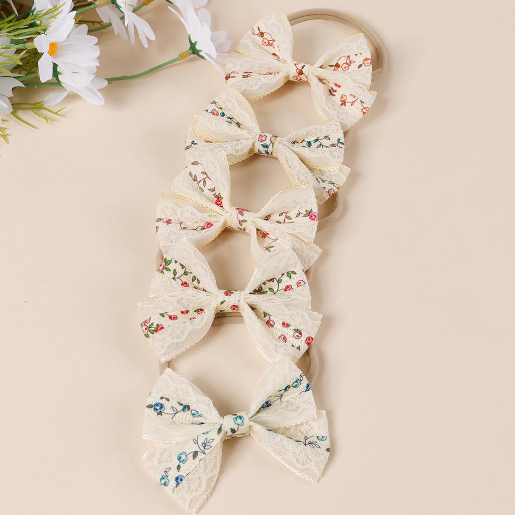 European American Style Pink Red Lace Hair Bow Headbands Fashionable Flower Bowknot Hairbands for Baby Girls Made of Polyester
