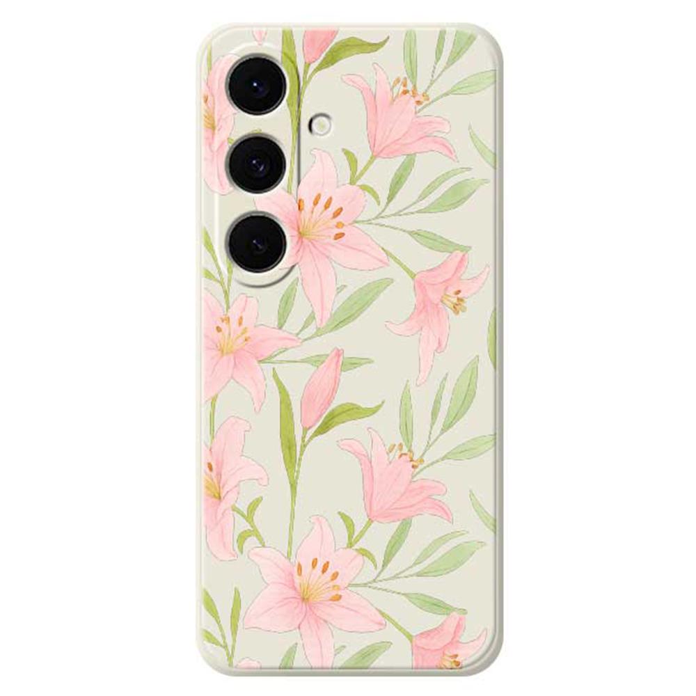 For Samsung Galaxy S25 FE Case Pink Lilies Pattern Printing Straight Edge TPU Phone Back Cover