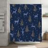 Modern Christmas Shower Curtain with Elk Pine Tree Design Waterproof Fabric for Bathroom Decorations Navy Blue + Gold Pattern Fr