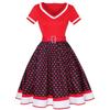 Retro Hepburn Stil Gepunktetes Baumwollkleid mit V-Ausschnitt und breitem Saum