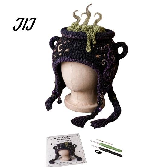 Creative Hobby for Adults Animal Hood Hat Crochet Kit, DIY Earflap Holiday Gift Idea Cute Craft Kit Beginners, Handmade Winter Headwear Complete Yarn