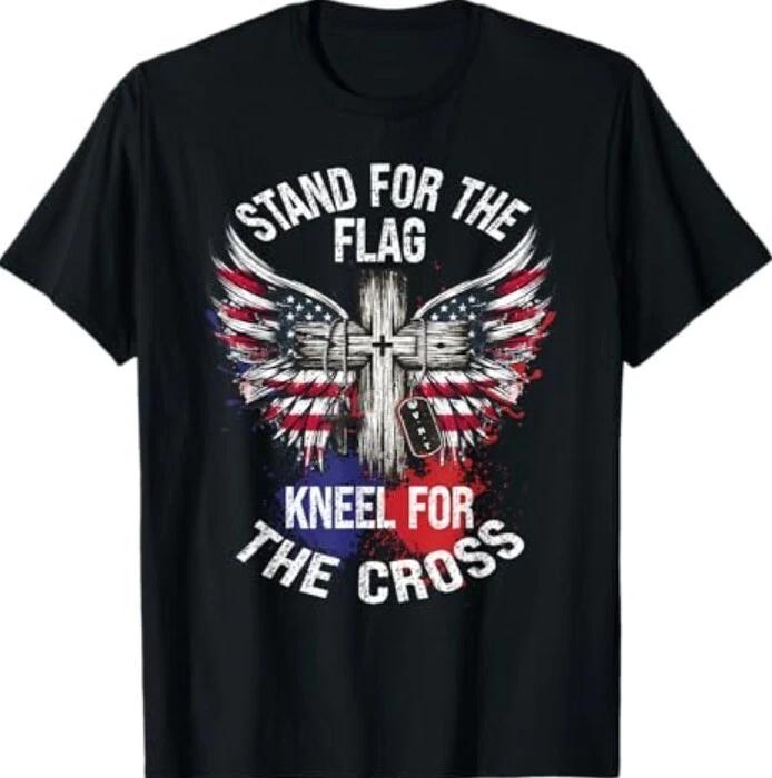 Stand for the Flag Kneel for the Cross Christian Patriotic T-Shirt L
