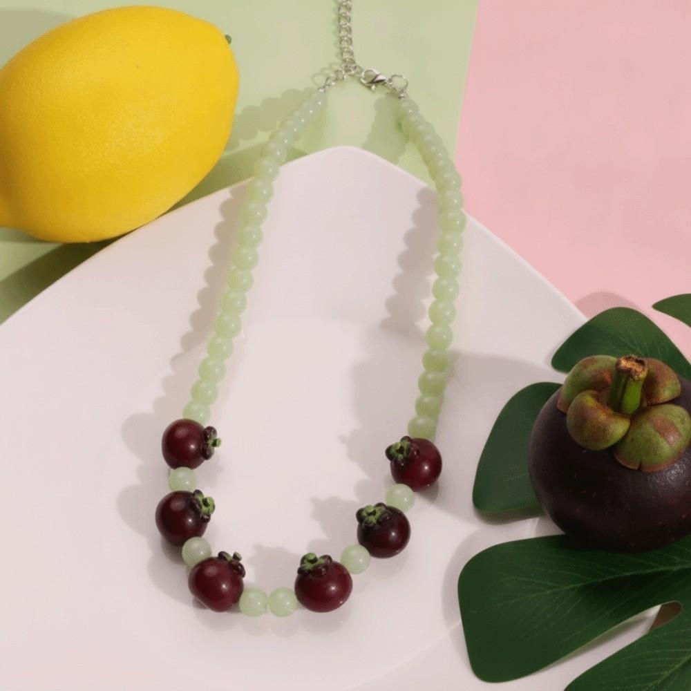 Vintage Colorful Choker Stackable Retro Necklace Simple Fruit Bead Necklace Gift