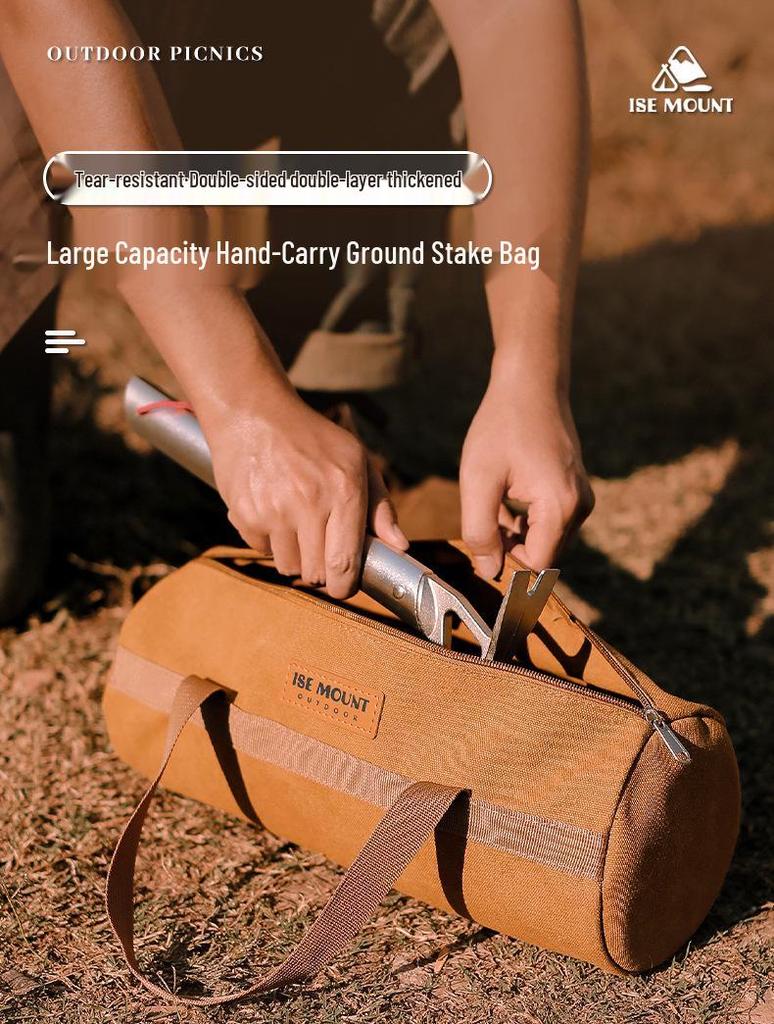 Camping Ground Nail & Tool Storage Bag - Portable Cylinder Organizer for Outdoor Accessories