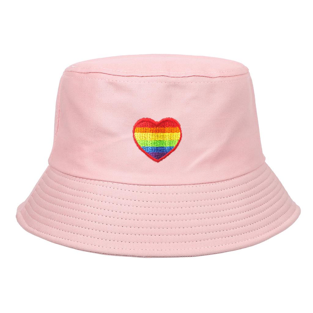 Regenbogen-Herz-Stickerei Fischerhut Mit Sonnenschutz Für Draußen Lässig Damen