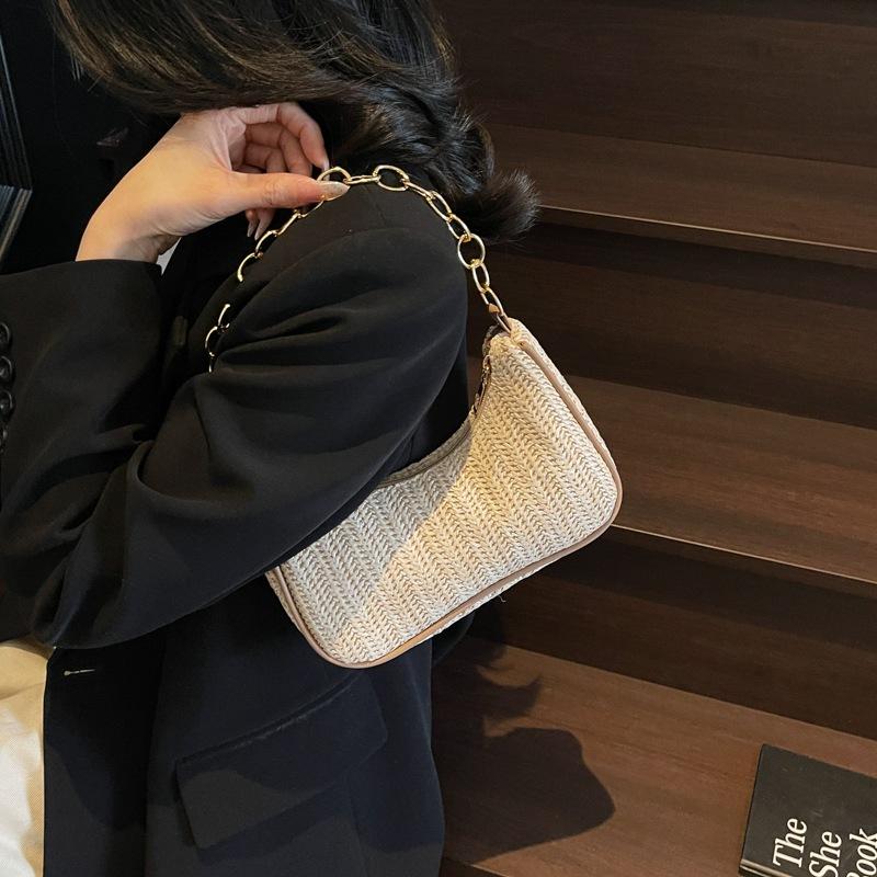 New Moon Bag New Spring Straw Bag Women's Fashion Casual Thick Chain Bag Personalized Shoulder Beach Handbag