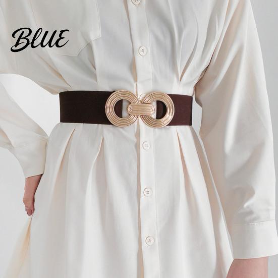 Wide Elastic Waist Belt 75cm Women's Belt, Stretch Fashionable with Slimming for Daily Commute Geometric Metal Buckle, Dress Corset Accessory
