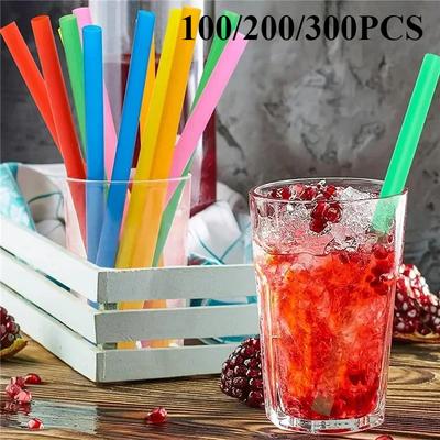 100/200/300 ks jednorázových plastových brček, barevných, na párty a akce, flexibilních, velkých rovných trubic, brček na bar, příslušenství 6*190 mm