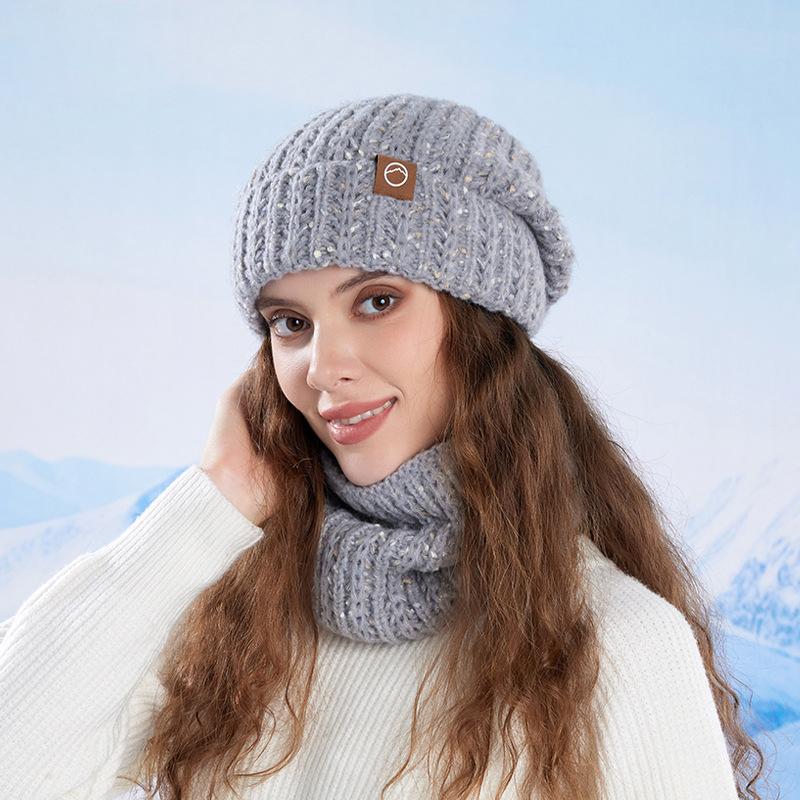 Winter Hat Scarf Set Women's Outdoor Velvet Warm Knitted Hat Ear Protection Head Wool Hat