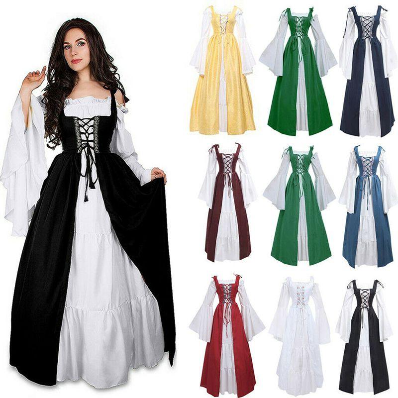 Renaissance Womens Vintage Medieval Long Dress Halloween Gothic Costume Gown