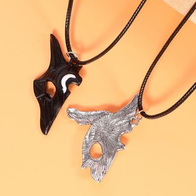 2PCS Antique Silver-plated Necklace Couple Vintage Style League of Legends Peripheral Sheep and Wolf Pendant Jewelry