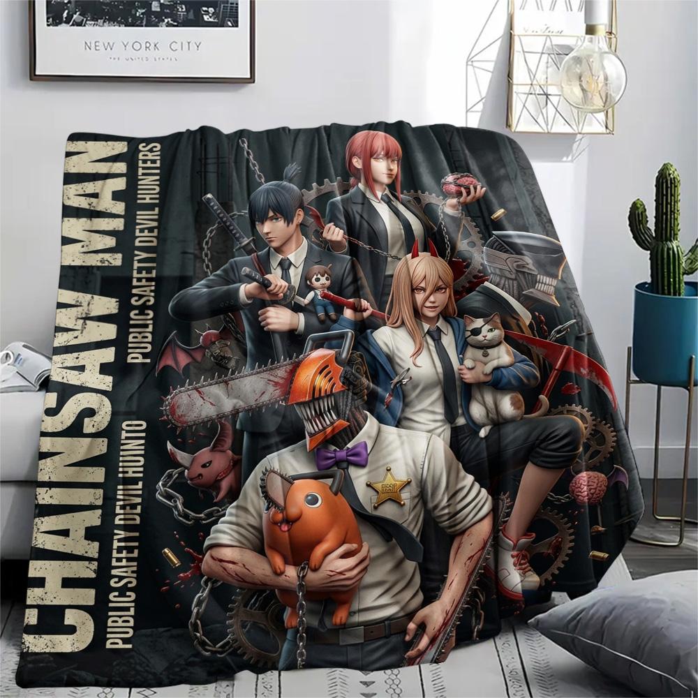 1 Stück Chainsaw Man Gemustert Flanelldecke Geeignet für Alle Jahreszeiten Für Heimdekoration Wärme Und Komfort Geschenke Feiertagsgeschenk