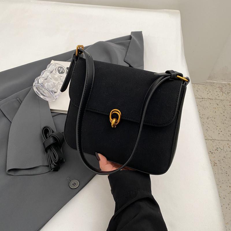

Retro Casual Bag For Women 2023 Autumn Winter New High-end Fashion Lock Buckle Small Square Bag Commuter Crossbody Bag Coffee Black чорний